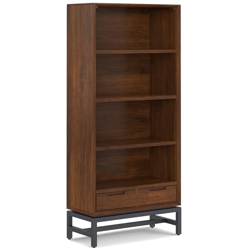 SIMPLIHOME Banting - Estantería industrial rectangular de madera maciza y metal, 167,6 x 76,2 cm, chapa de nogal, para sala de estar, sala de estudio y oficina