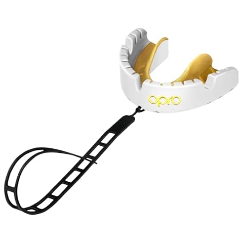 OPRO Gold Level Braces Mouth Guard + Strap – Moldable Sports Mouth Guard for Superior Comfort and Fit in Boxing, Rugby, Hockey, MMA & BJJ – Adult Mouthpiece with Mouthguard Case Included (Whhite) Cover