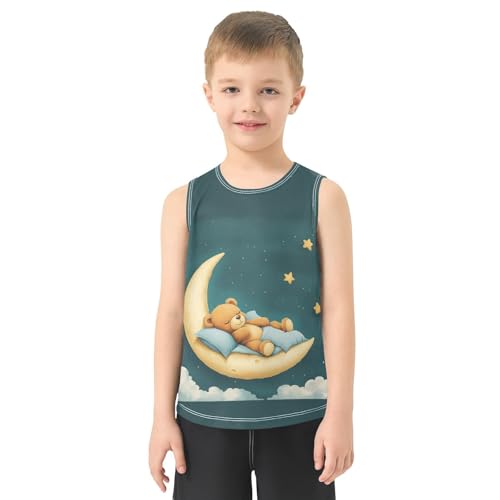 Bear Moon Teal Boys Tank Tops Toddler Tank Top Shirts Undershirts Quik Dry for Kids,3T2