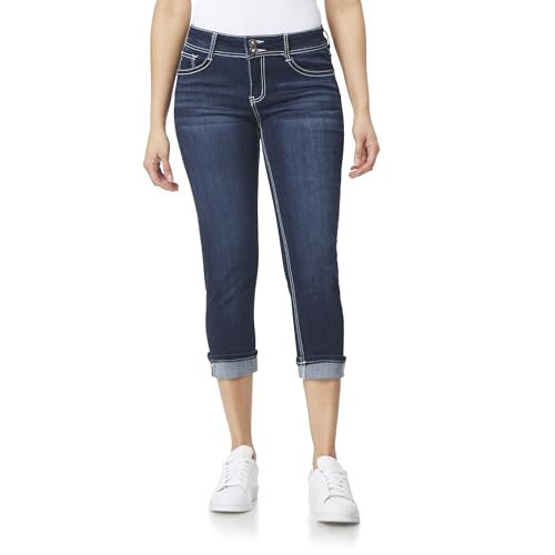 WallFlower Luscious Curvy 23.5” Mid-Rise Bling Cropped Jeans for Women, Insta Stretch Denim Juniors Jeans Standard and Plus - Clarke, 7