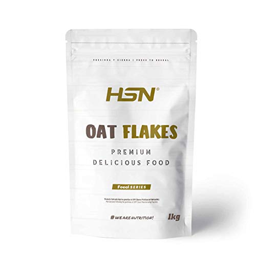 HSN Copos de Avena Integrales Finos 1 Kg = 40 Tomas por Envase | 100% Natural Vegano Sin Añadidos | Parcialmente Triturados | Textura Especial Recetas Fitness | No-GMO
