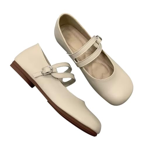 TN TANGNEST Ballet Flats for Women Elegant Double Strap Mary Jane Flat Shoes Soft Leather Square Toe Slip On Dressy Flats
