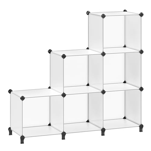 Image of SONGMICS 6 Cube Storage Organizer, Modular Bookshelf, Plastic Shelves | DIY Closet Organizers and Storage, with Feet and Rubber Mallet, White, ULPC206W01