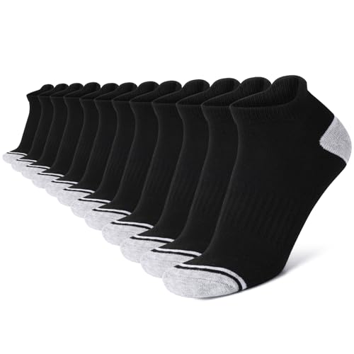 12 Pack Mens Ankle Socks Athletic Running Cushioned Breathable Low Cut Sports Workout Socks,Shoe Size:6-12