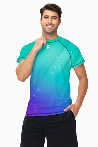 AOBUTE Mens Short Sleeve Swim Shirts UPF 50+ Quick Dry Rash Guard Fishing Swimming2