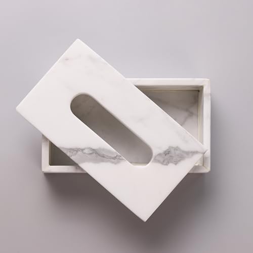 Image of HANDICRAFT BAZAAR Marble Tissue Box Holder for Countertops, Dining Table, Office, Home (Statuario)