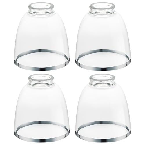 Image of Clear Glass Bell Shade with Silver Trim - 1.65 inch Fitter Opening - Replacement for Chandeliers, Wall Sconces, Vanity & Ceiling Lights - Classic Home Lighting Decor, 4 Pack