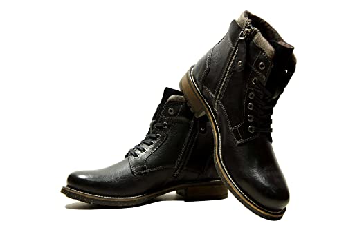 Image of Hx London Leather Men Black Stylish High Top Laceup Boot
