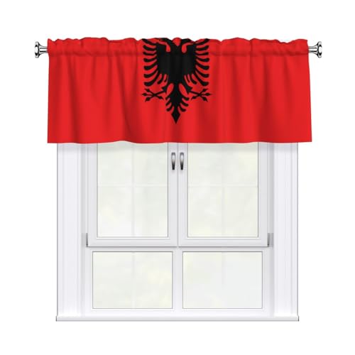 WZYWHJ Rideaux courts avec tringle à cantonnière - 137 x 45 cm - Motif drapeau albanais - Facile à installer - Pour cuisine, salle de bain, buanderie, studio