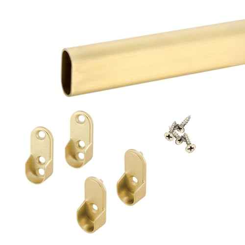 Custom cut to size (12-92 inches) oval closet rod with choice of end support (Matte Brass)