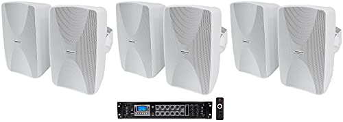 Rockville 6-Zone Commercial/Restaurant Bluetooth Amp Bundle with (6) Rockville WET-6525W 6.5" 70V Commercial Indoor/Outdoor Wall Speakers in White