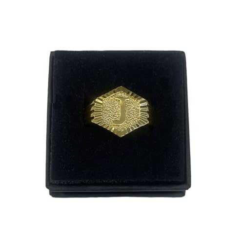 Image of 18k gold plated brass Hexagon shape initial ring already sized ring