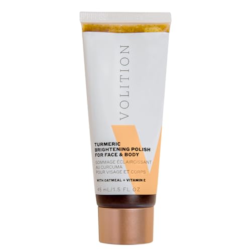 Volition Beauty Turmeric Brightening Polish, Travel Size - Exfoliating Face & Body Scrub Removes Dead Skin - Turmeric Extract Boosts Skin Glow - Olive & Sesame Oils Hydrate, Vegan (45ml / 1.5 fl oz)