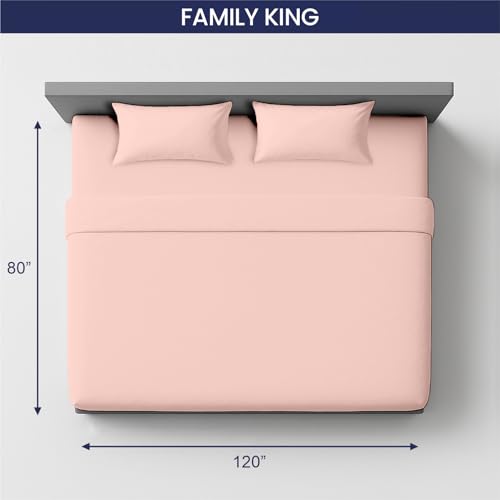 Image of SGI Bedding 120 inch W x 80 inch L 4Pc Family King Sheet Set 100% Egyptian Cotton - 600 Thread Count, Fits 12 inch Deep Pocket - Soft Breathable Oversized Sheets, for Extra Large Beds - Peach