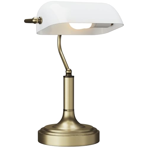 HOMCOM Lámpara de Escritorio Banquero Vintage Lámpara de Mesa Banker E27 con Pantalla Orientable a 45° Interruptor Basculante para Hogar Dormitorio Oficina Biblioteca Blanco