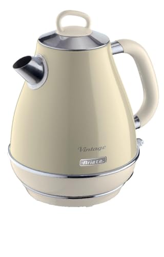 Ariete Bouilloire Vintage 2869, Bouilloire Électrique avec Niveau D'Eau Visible, Base Sans Fil 360°, Arrêt Automatique, Filtre à Thé, Capacité 1,7 L, Acier Inoxydable, 2000W, Beige
