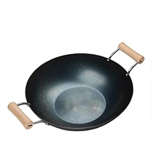 臻三环 ZhenSanHuan HandHammered Iron Wok Flat Bottom Induction Suitable (32cm 2 handles)
