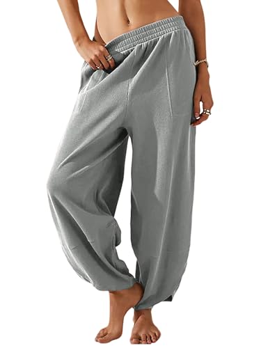 Image of Himosyber Women Cotton Pants Wide Leg Pants Casual Loose Baggy Elastic Waist Beach Palazzo Harem Pants