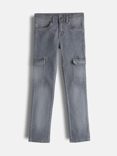 Image of Urbano Juniors Boy's Slim Fit Washed Denim Cargo Jeans with 6 Pockets Stretchable