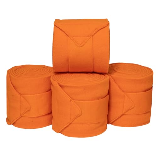 Country Pride Fleece Polo Bandages for Horses, Soft and Flexible Wraps, 2-Inch Easy-Pull Fastener with Reinforced Stitching, Machine Washable, Set of 4, Horse Size, Multiple Colors (Orange)