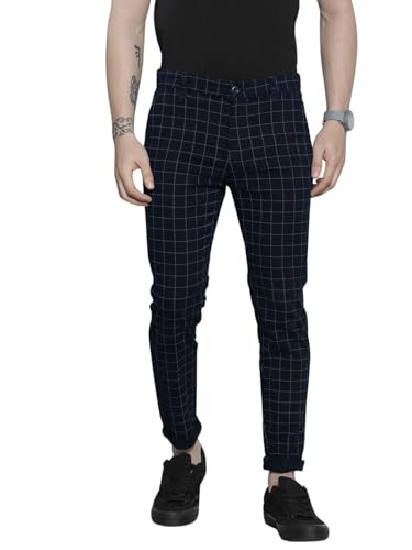 Image of The Indian Garage Co Men Slim Fit Checked Mid-Rise Stretchable Chinos