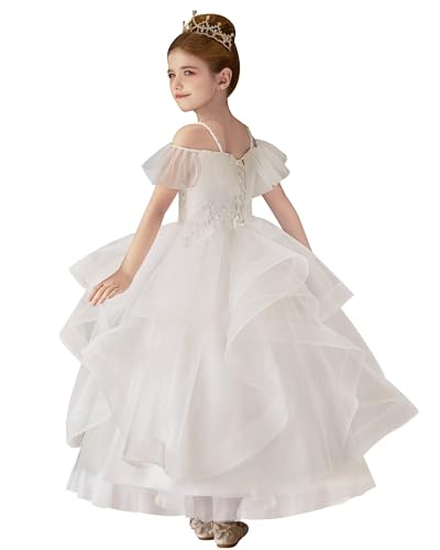 Tulle Flower Girl Dresses for Wedding Lace Embroidery First Communion Dress Off Shoulder Girls Party Dress