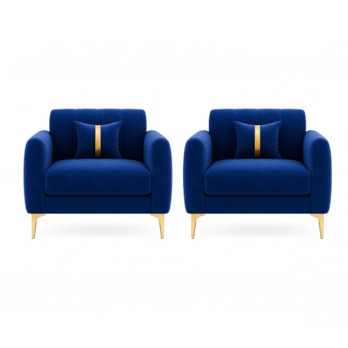 Image of Hermione Luxe Velvet-Suede Fabric 3 Seater + 1 Seater + 1 Seater Sofa Set | Golden Legs | Comfortable & Spacious Seating | Modern Sofa Set for Living Room - Dark Blue