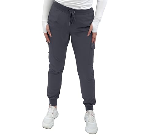 FUBU Women's Slim Fit Jogger Yoga Scrub Pant Medical Nursing Uniform-Pewter-Large