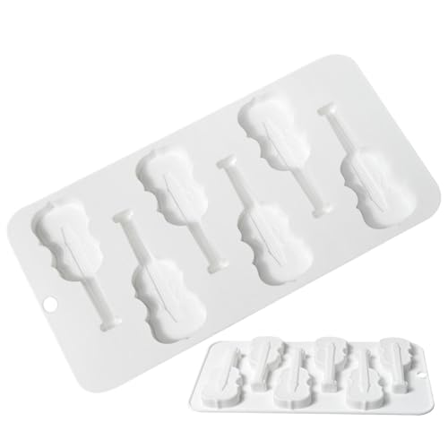 Molde de chocolate para violín,Molde para dulces de violín,Molde de silicona para violín y guitarra musical de 6 cavidades | Moldes para fondant con tema musical, instrumentos musicales de guitarra, v