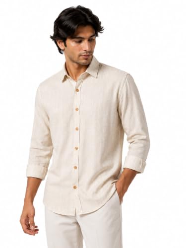 H LUNESTA Men's White Linen Blend Shirt Pack of 1 - Image 5