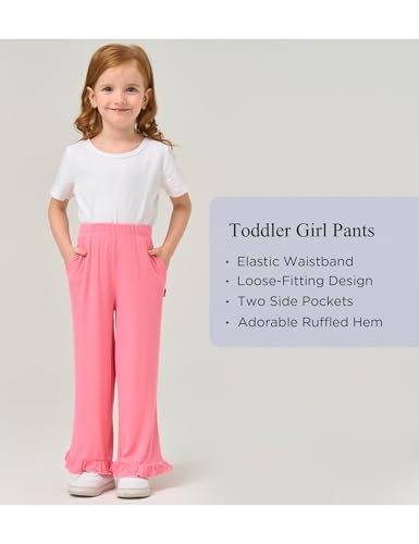 Image of Toddler Girl Pants Soft Bamboo Viscose Casual Ruffle Wide Leg Trousers for Kids with Pockets
