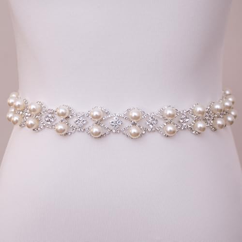 Bridal Belt Pearl Crystal Wedding Belt Sash,Handmade Rhinestone Pearl Belt for Wedding Dress Bridesmaid Flower Gril3