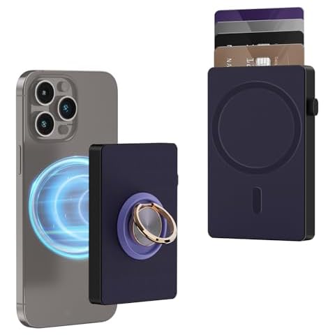 DoohowCase Pop-Up Card Holder Stand Mag-Safe for iPhones, Mag-Safe Card Wallet with Ring Stand Compatible with iPhone 15/15 Plus/15Pro/15 Pro Max and 14/13/12 Series, Purple Cover
