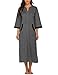 Ekouaer Women Zipper Robe 3/4 Sleeves Loungewear Dress Full Length Sleepwear Pockets Housecoat Nightgown Long Bathrobe
