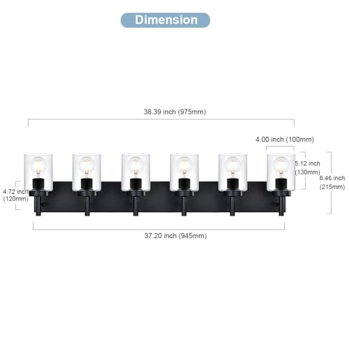 Image of BONLICHT 6 Light Bathroom Lighting Over Mirror with Clear Glass Shade, Modern Black Vanity Light Fixture Industrial Kitchen Wall Lights Farmhouse Wall Sconce Lamp for Hallway Dining Room Living Room