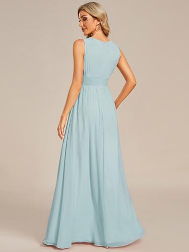Image of Ever-Pretty Women's Chiffon Sleeveles Summer Formal Wedding Guest Dresses Ruched A Line Hollow Out Crew Neck Bridesmaid Dress