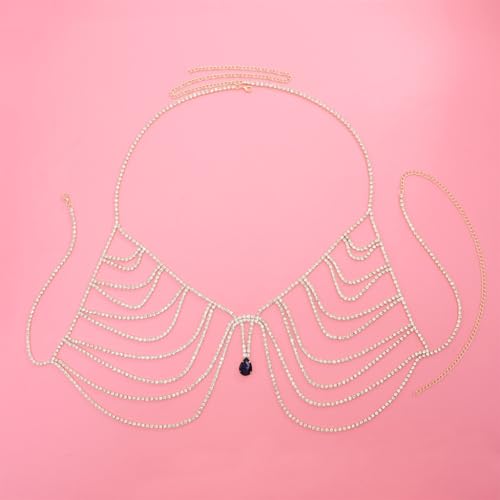 Cadena de pecho con cristales para mujer, accesorio corporal de aleación para fiesta y bikini 6