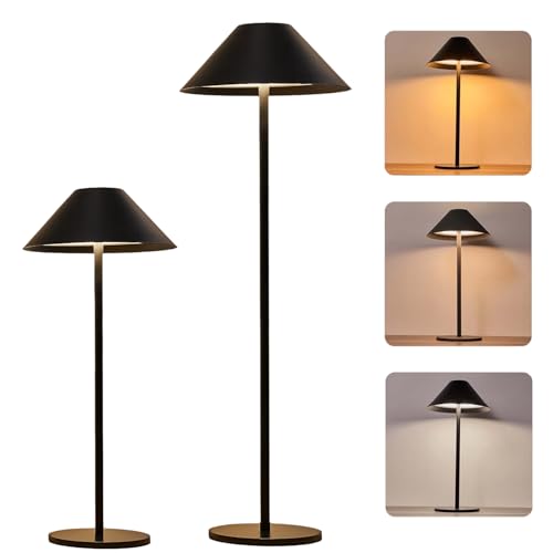 Seyxicnor Juego de 2 lámparas inalámbricas negras, lámpara de mesa de batería recargable con poste de altura flexible, lámpara táctil regulable de 3 colores, lámpara inalámbrica portátil para