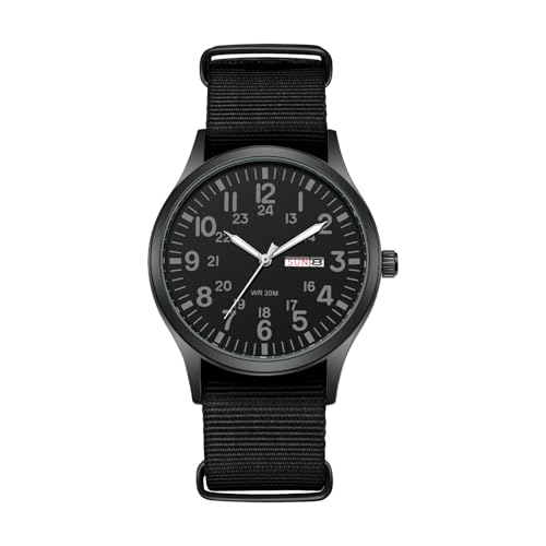 Lancardo Men Analog Quartz Watch: Woven Nylon Band Calendar Luminous Hand Military Time 24 Hours...