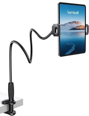 Lamicall Gooseneck Tablet Holder for Bed - [Unique Tapered Flexible Arm][Fully Adjustable] iPad Kindle Holder Stand for Reading in Bed, Tablet Mount for 4.7-13" iPad, Kindle, Switch, Galaxy, iPhone