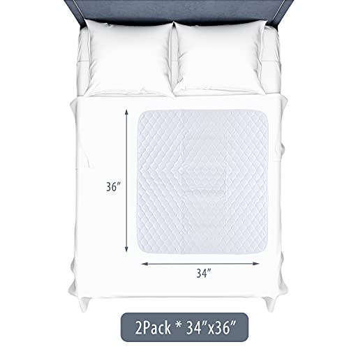 Waterproof Reusable Incontinence Bed Pads Washable Incontinence Underpads 8 Cups Absorbency,Mattress Protector For Adults, Kids And Pets(34”X 36” Inch 2 Pack) #TOP1
