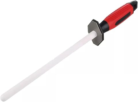 10 Inch Ceramic Sharpening Rod Model 1929-10 - Round Ceramic Rod 1.4cm Dia with Octagonal Diamond Rough Grinding Zone 2cm Max Width for Kitchen & Slaughter Knives