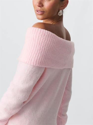 Image of Women Cute Off The Shoulder Sweater Sexy Long Sleeve Slouchy Knit Loose Fit Pullover Top Going Out Knitwear Jumper