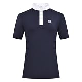 Imperial Riding Damen Turniershirt IRH Basic Glam, Kurzarm Reitshirt mit Stehkragen, Polo-Knopfleiste und Strass-Details, Navy, S