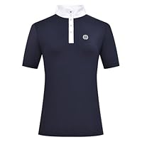 Imperial Riding Damen Turniershirt IRH Basic Glam, Kurzarm Reitshirt mit Stehkragen, Polo-Knopfleiste und Strass-Details, Navy, 2XL