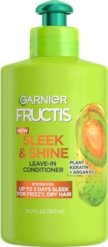 Image of Garnier Fructis Sleek & Shine Leave-In Conditioner Cream, Anti-Frizz Hair Treatment with Plant Keratin + Argan Oil, Controls Frizz and Provides Smoothness For Frizzy, Dry Hair, 10.2 Fl Oz