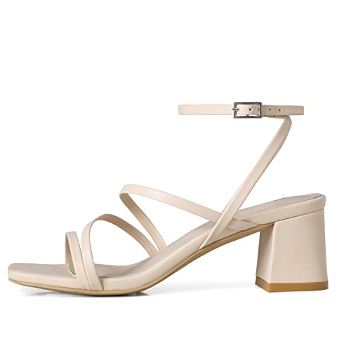 Image of Shoe'N Tale Strappy Heels for Women Low Chunky Block Heel Dress Shoes Square Open Toe Ankle Strap Heeled Sandals