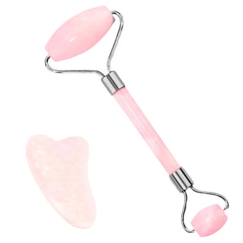 OUDQFCJ 2 Pcs Set de Masaje Facial Gua Sha y Rodillo de Jade Natural para Anti-Aging, Reducción de Arrugas, Masaje Facial y Corporal (Rodillo de Jade Natural)