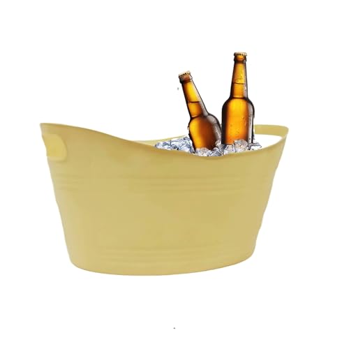 Small Yellow Plastic Ice Bucket with Handles Drink Beer Wine Cooler Tub Party BBQ