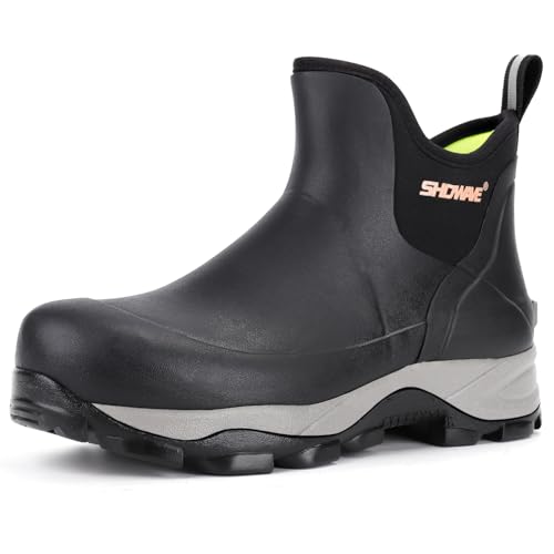 Showave Men's Rubber Boots Waterproof Rain Footwear Durable Short Hunting Boots for Mud Gardening Yard and Chore Working (Size 13,Black)
